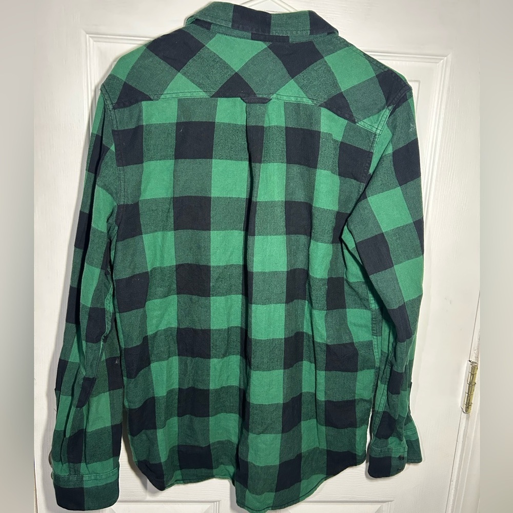 Vans Men's Green Black Checked Plaid Flannel Button Up Size Medium - Picture 5 of 10